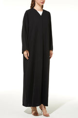 Black Rose Crepe Abaya with Front Linear Beadwork