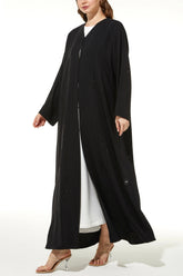 Black Rose Crepe Abaya with Front Linear Beadwork