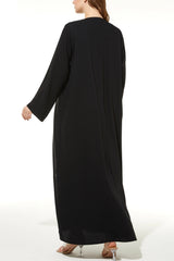 Black Rose Crepe Abaya with Front Linear Beadwork