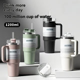 40.1oz Stanely Tumbler with Handle Full set, Lid & Straw -Double-Wall Insulated Stainless Steel Keeps Drinks Hot or Cold for 24 Hours - Perfect for Iced Tea, Coffee, Camping, Travel & Fitness - Fitness Hydration | Modern Tumbler | Durable Tumbler