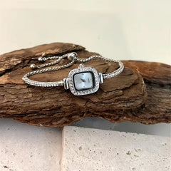Elegant Women's Square Quartz Watch with Rhinestone Accents, Alloy Case and Band, Analog Display - Party Dress Wristwatch