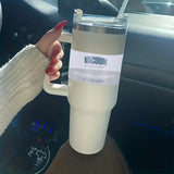 40.1oz Stanely Tumbler with Handle Full set, Lid & Straw -Double-Wall Insulated Stainless Steel Keeps Drinks Hot or Cold for 24 Hours - Perfect for Iced Tea, Coffee, Camping, Travel & Fitness - Fitness Hydration | Modern Tumbler | Durable Tumbler