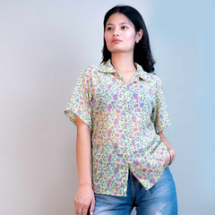 Vintage Elegant Women's Rose Floral Printed Long Sleeve Shirt, Woven Collar, Apricot Color For Casual, Work And Vacation Back To School Women Shirts Women Tops Fall Tops Fall Women Outfits Back To School Clothes Fall