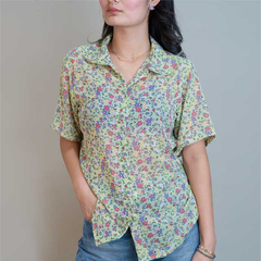 Vintage Elegant Women's Rose Floral Printed Long Sleeve Shirt, Woven Collar, Apricot Color For Casual, Work And Vacation Back To School Women Shirts Women Tops Fall Tops Fall Women Outfits Back To School Clothes Fall