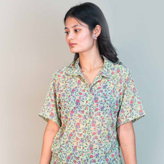 Vintage Elegant Women's Rose Floral Printed Long Sleeve Shirt, Woven Collar, Apricot Color For Casual, Work And Vacation Back To School Women Shirts Women Tops Fall Tops Fall Women Outfits Back To School Clothes Fall