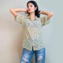 Vintage Elegant Women's Rose Floral Printed Long Sleeve Shirt, Woven Collar, Apricot Color For Casual, Work And Vacation Back To School Women Shirts Women Tops Fall Tops Fall Women Outfits Back To School Clothes Fall