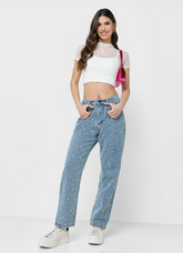 High Rise Embellished Jeans