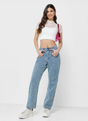 High Rise Embellished Jeans
