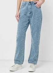 High Rise Embellished Jeans