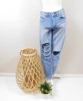 Vintage 00s Light Blue Pearl Embellished Ripped Open Cut Out Denim High Waist Super Stretch Skinny Leg Pants Jeans Sz 6 Small