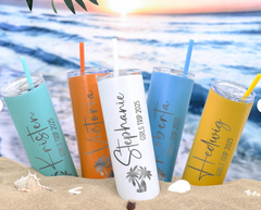 Personalized Skinny 20oz Tumbler, your name and date, or any text you want,Bridesmaid Tumbler with Straw, Bachelorette Party, Wedding Party water glass Gifts, Custom bridal cups