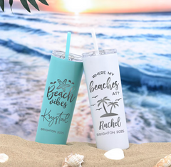 Personalized Skinny 20oz Tumbler, your name and date, or any text you want,Bridesmaid Tumbler with Straw, Bachelorette Party, Wedding Party water glass Gifts, Custom bridal cups