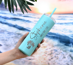 Personalized Skinny 20oz Tumbler, your name and date, or any text you want,Bridesmaid Tumbler with Straw, Bachelorette Party, Wedding Party water glass Gifts, Custom bridal cups