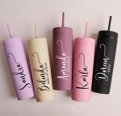 Personalized Skinny 20oz Tumbler, your name and date, or any text you want,Bridesmaid Tumbler with Straw, Bachelorette Party, Wedding Party water glass Gifts, Custom bridal cups