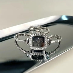 Elegant Women's Square Quartz Watch with Rhinestone Accents, Alloy Case and Band, Analog Display - Party Dress Wristwatch