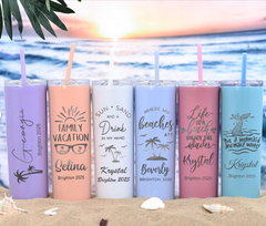 Personalized Skinny 20oz Tumbler, your name and date, or any text you want,Bridesmaid Tumbler with Straw, Bachelorette Party, Wedding Party water glass Gifts, Custom bridal cups