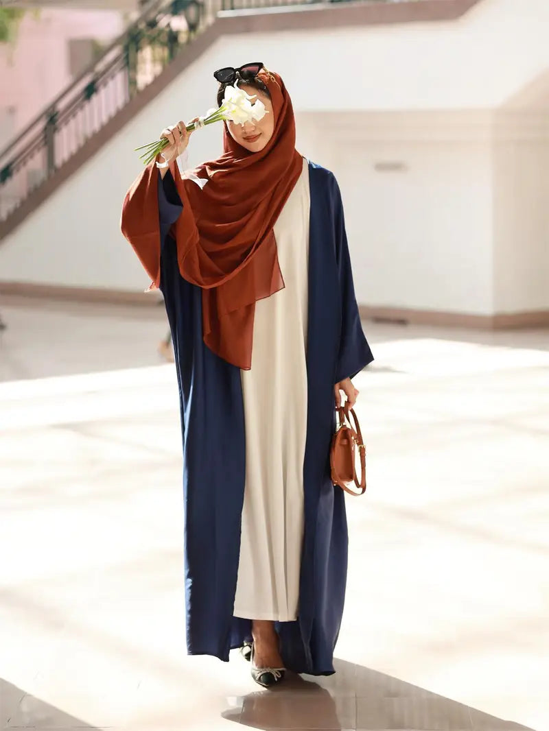 [Elegant | Polyester] 1pc Elegant Solid Color Polyester Abaya | Long Dress with Split Raglan Sleeves, Loose Fit, Woven Weave | All-Season Long Robe for Women
