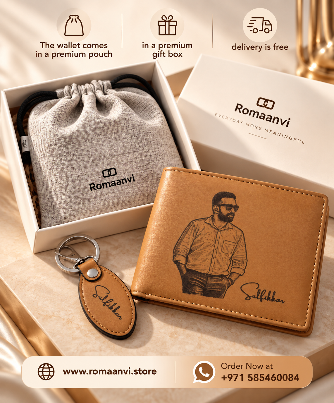 Custom Photo Engraved Leather Wallet - Personalized Gift