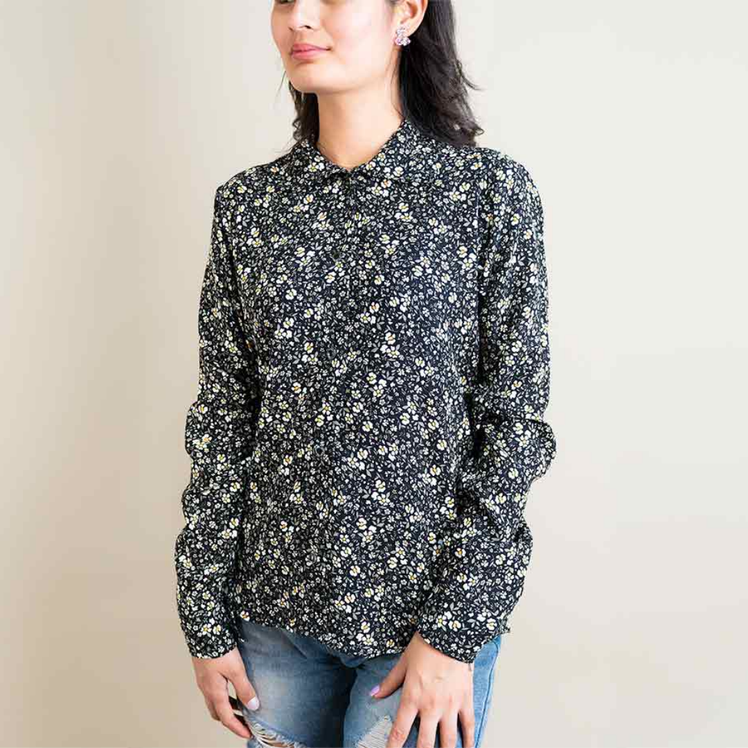 Women Floral Print Casual Long Sleeve Blouse, Long Sleeve Tops