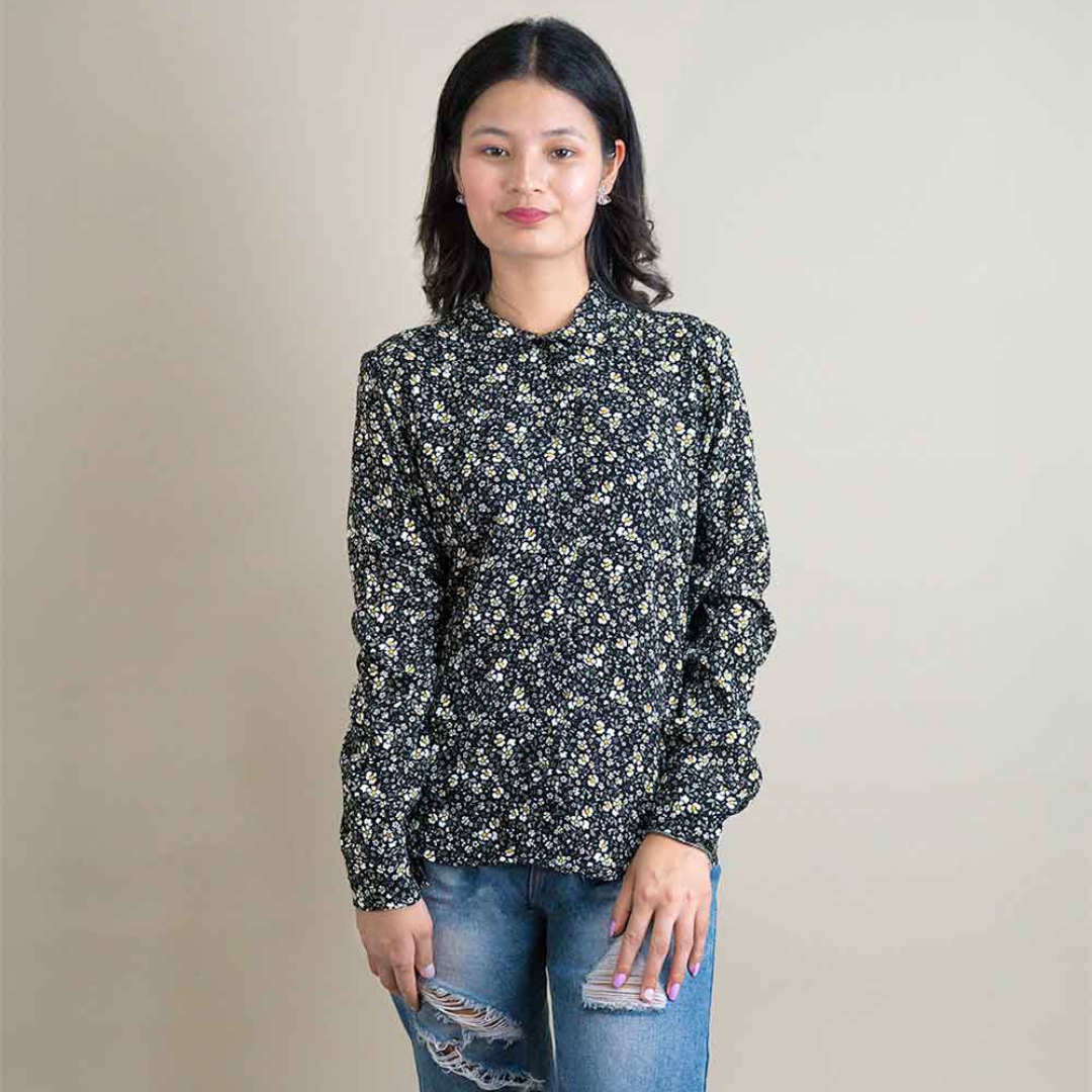 Women Floral Print Casual Long Sleeve Blouse, Long Sleeve Tops