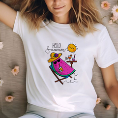 Oversized Summer Vibes Print Crew Neck T-Shirt