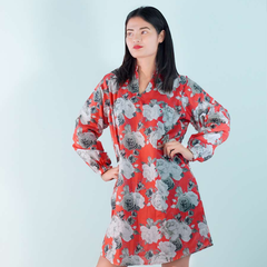 mini dress floral print solid color neckline design long sleeves midi dress