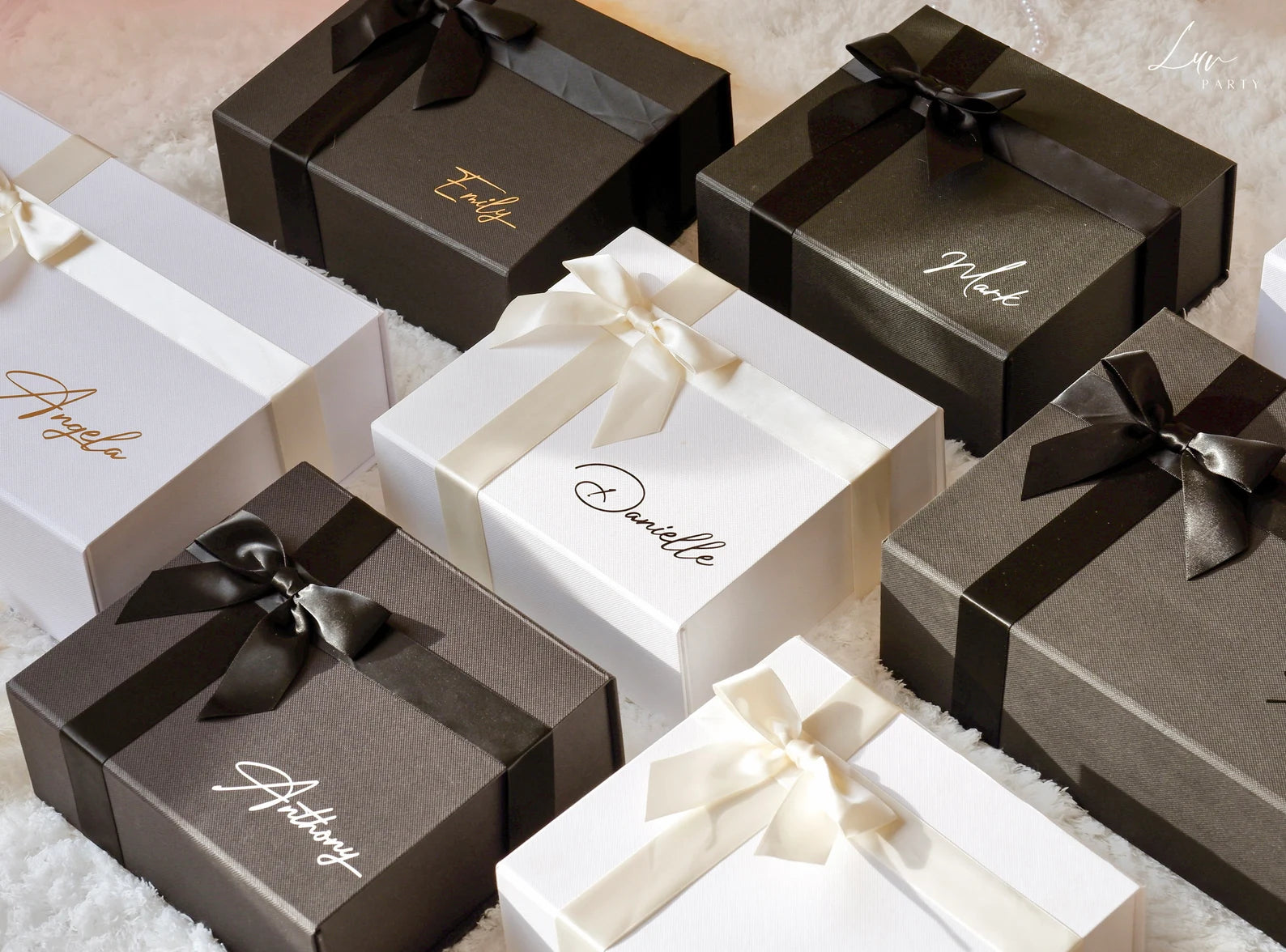 Personalized Ribbon Closure Gift Boxes for Brides and Grooms