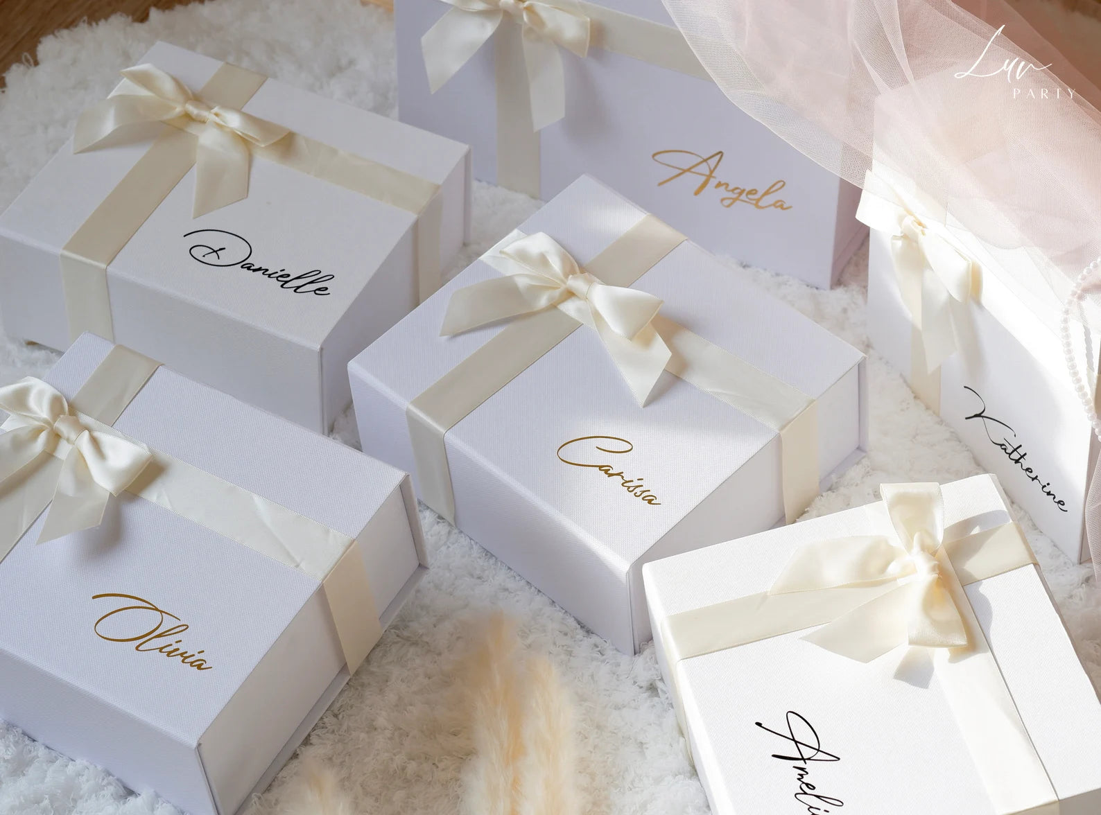 Personalized Ribbon Closure Gift Boxes for Brides and Grooms