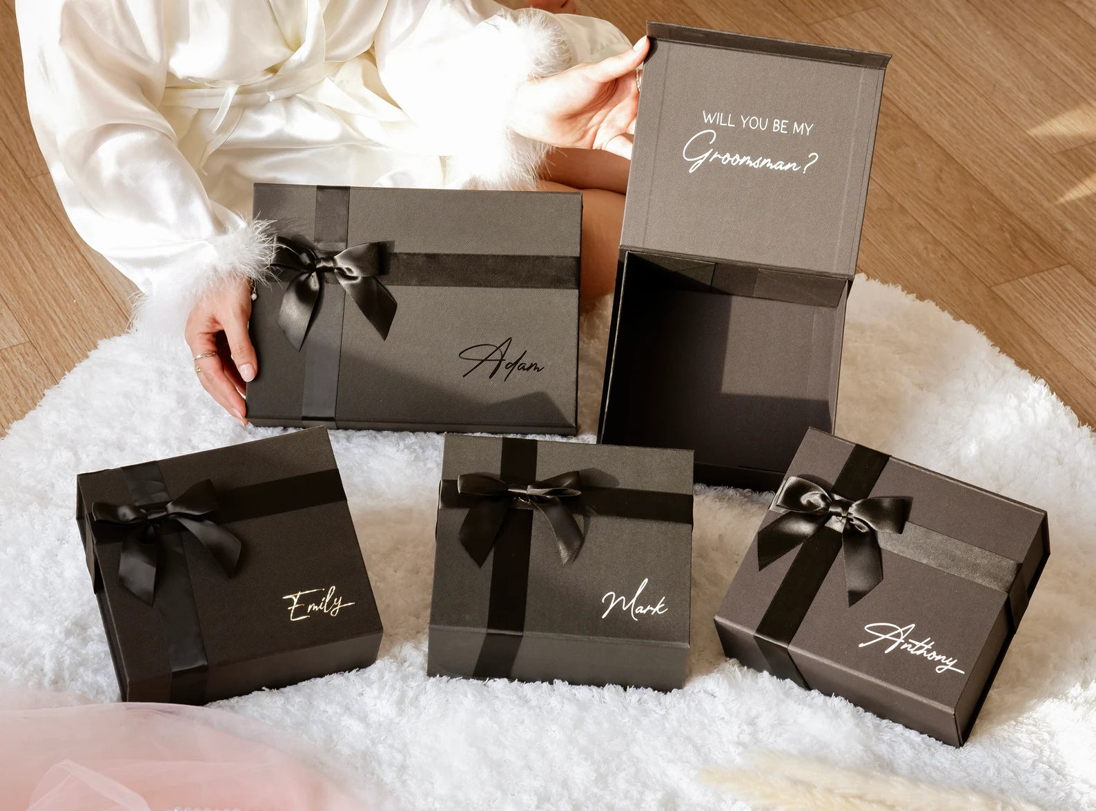 Personalized Ribbon Closure Gift Boxes for Brides and Grooms