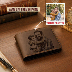 Custom Photo Engraved Leather Wallet - Personalized Gift